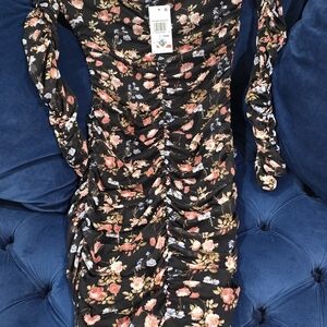 Almost Famous Black Floral Long Sleeve Dress